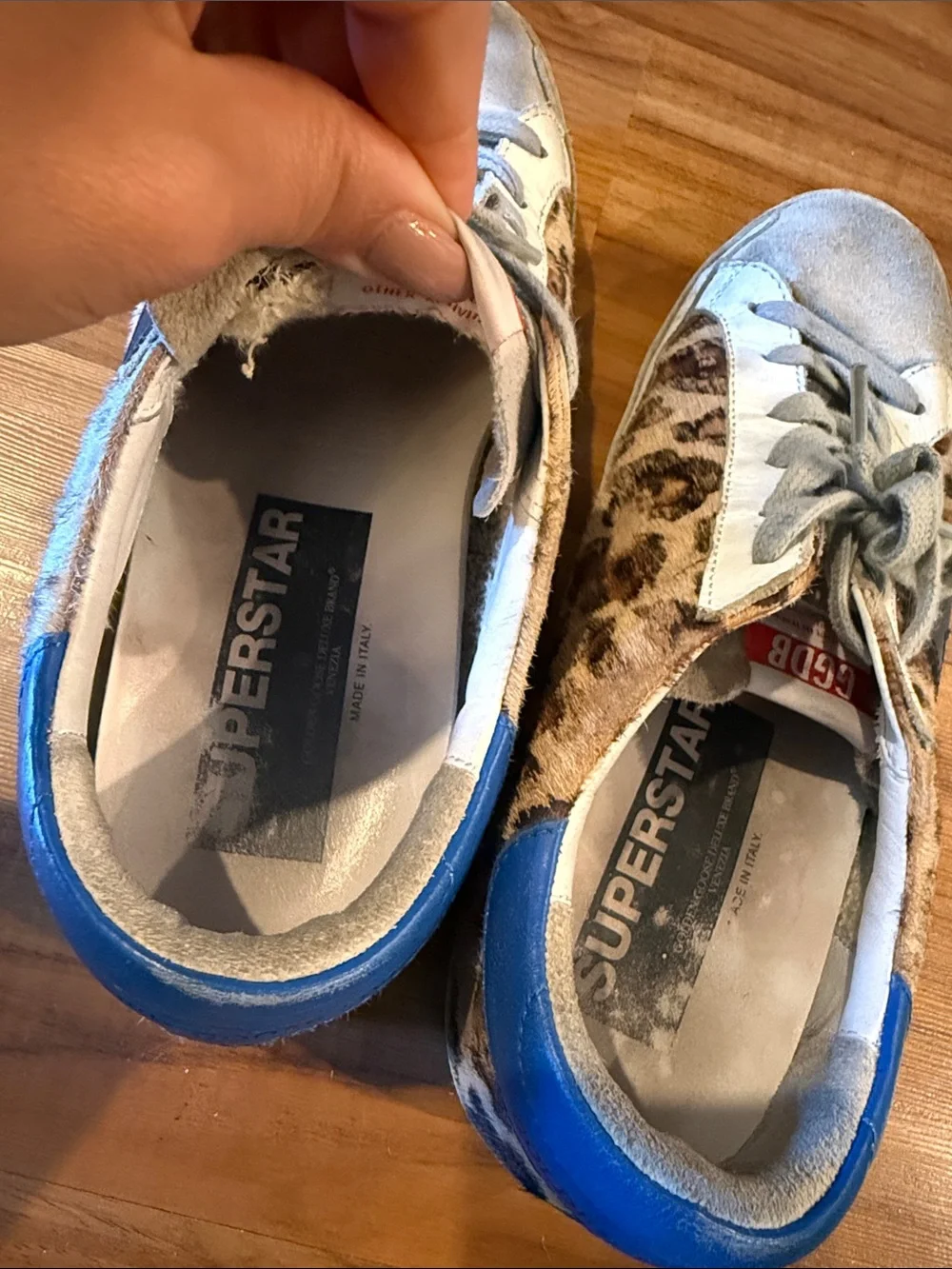 Golden Goose Leopard Sneakers with Blue Heel - GGDB Tag Visible - size 9